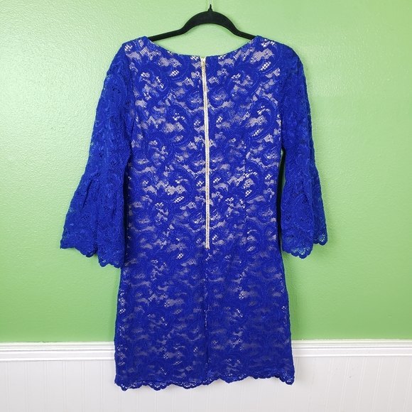 Eliza J Royal Blue Short Lace Bell Sleeve Dress Size 6 - Picture 10 of 13